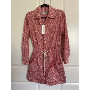 Overlover Romper Womens Red White Floral Pockets XS Edith
